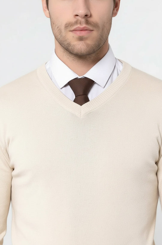 V Neck Cream Sweater - Wessi