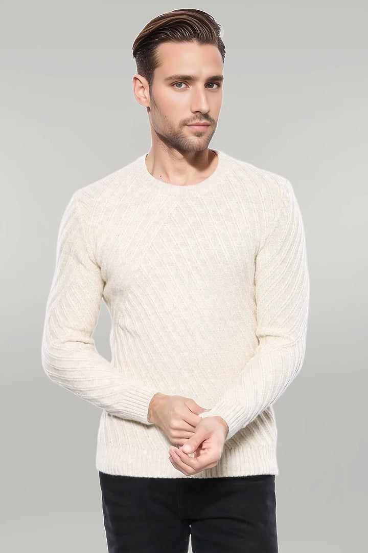 Maglione con scollo a cerchio e fantasia color crema | Wess