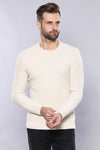 Patterned Circle Neck Cream Sweater | Wessi