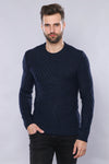 Maglione blu navy con scollo a cerchio fantasia | Wess