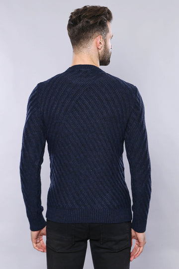 Maglione blu navy con scollo a cerchio fantasia | Wess