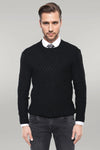 Patterned Circle Neck Black Sweater - Wessi