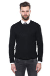 Patterned Circle Neck Black Sweater - Wessi