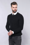 Maglione nero con scollo a cerchio fantasia - Wessi