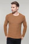 Maglione color fulvo con scollo a cerchio fantasia | Wess