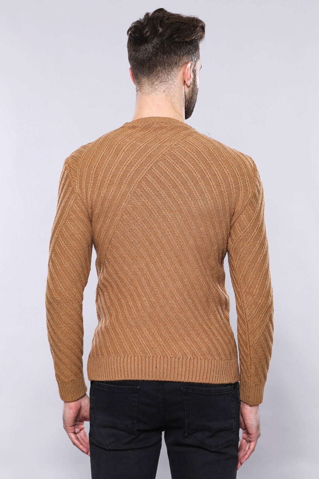 Patterned Circle Neck Tawny Sweater | Wessi