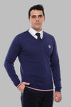 Navy Blue V Neck Slim Fit Men Sweater - Wessi