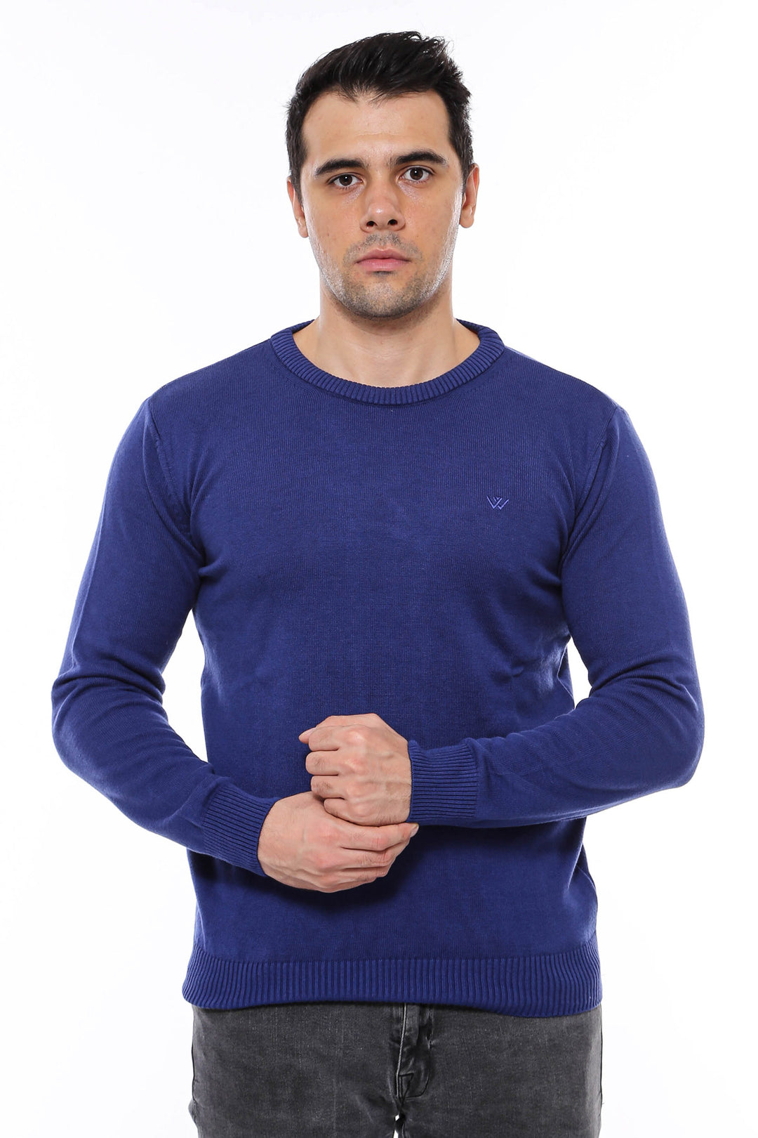 Maglieria semplice ricamata girocollo blu navy - Wessi