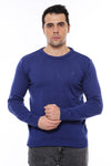 Navy Blue Crew Neck Embroidered Plain Knitwear - Wessi