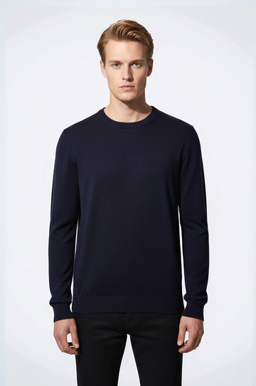 Navy Blue Crew Neck Sweater - Wessi