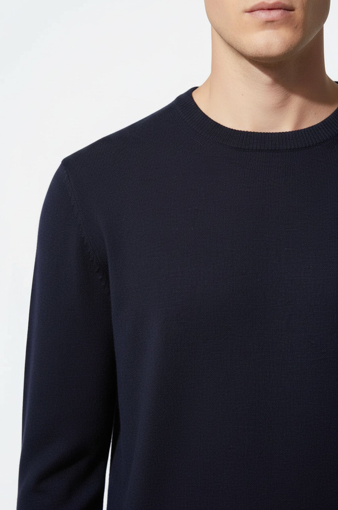 Navy Blue Crew Neck Sweater - Wessi