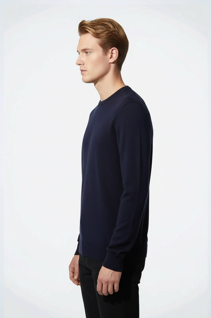 Navy Blue Crew Neck Sweater - Wessi
