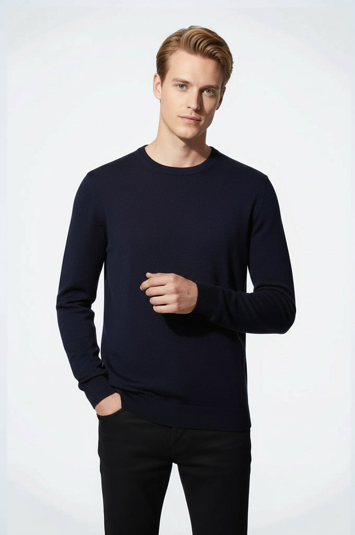 Navy Blue Crew Neck Sweater - Wessi