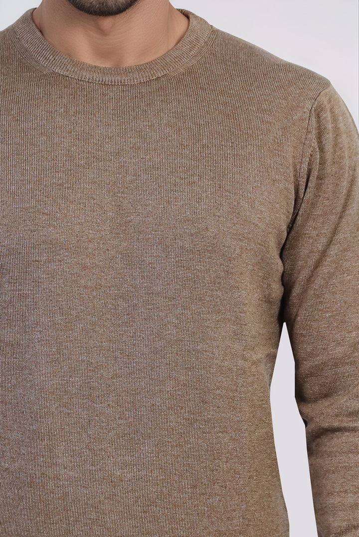 Brown Crew Neck Men Sweater - Wessi