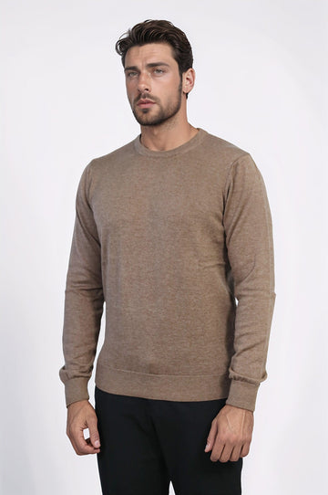 Pull ras du cou marron pour homme - Wessi