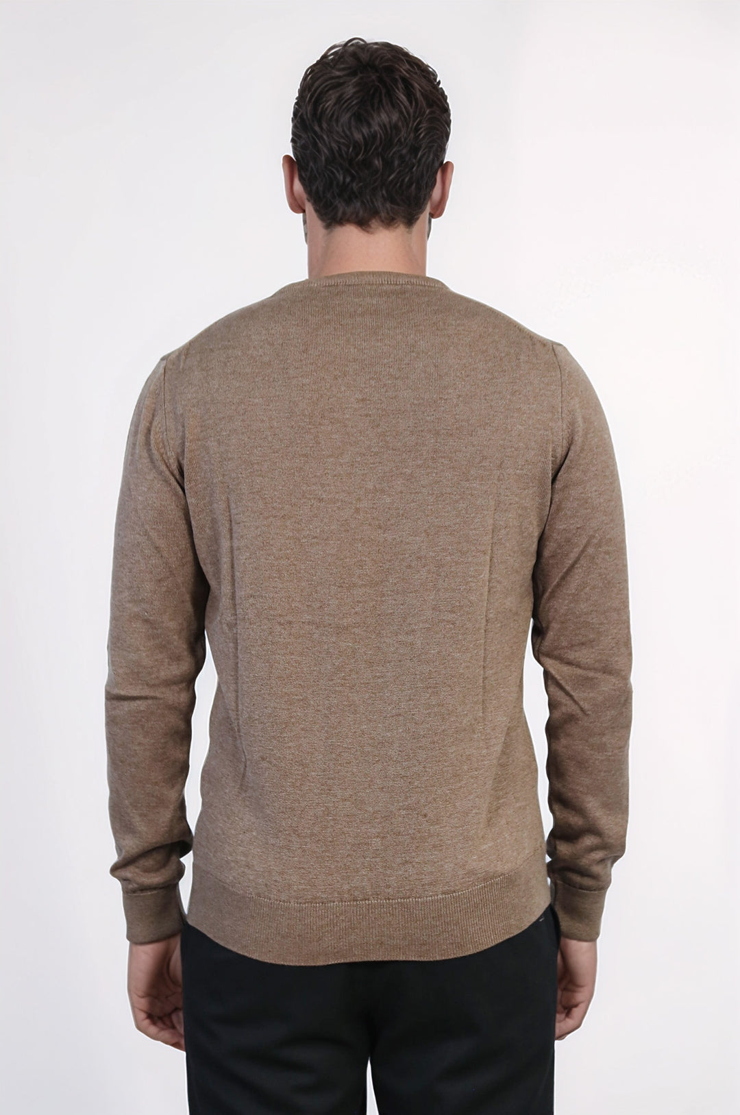Brown Crew Neck Men Sweater - Wessi