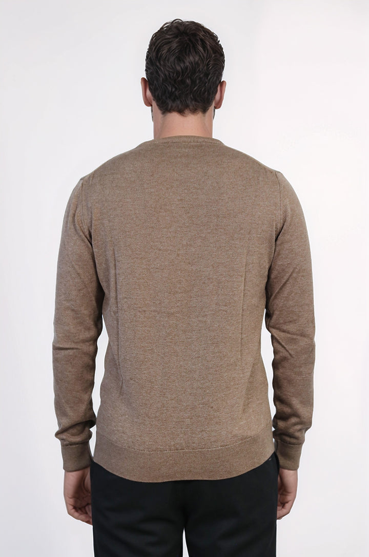 Brown Crew Neck Men Sweater - Wessi