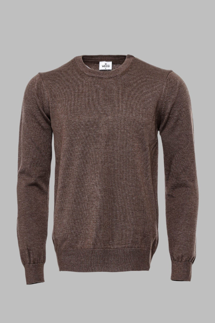 Brown Crew Neck Men Sweater - Wessi