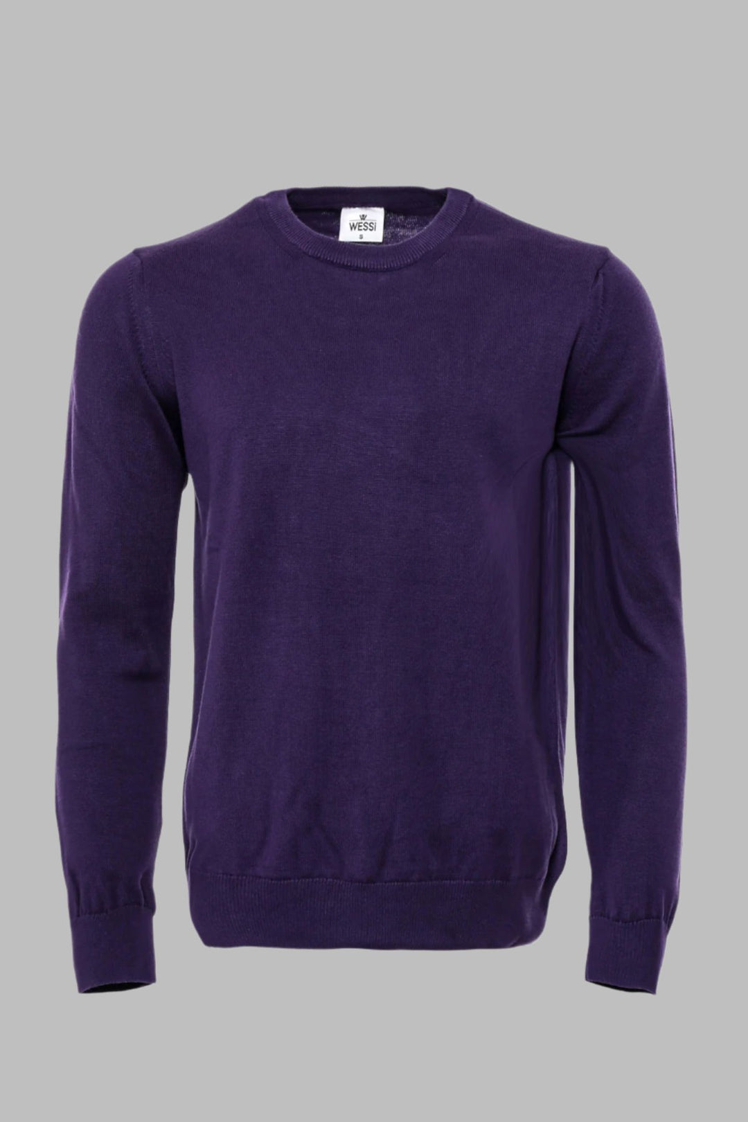 Pull Col Rond Manches Longues Uni Violet Homme - Wessi