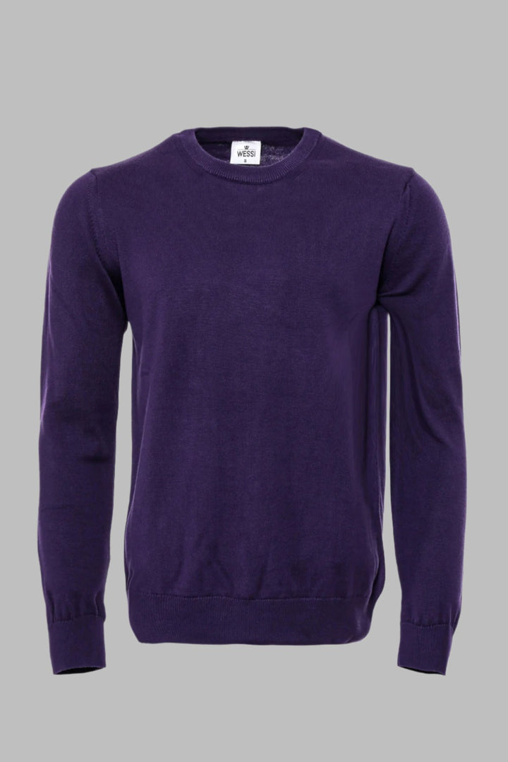Pull Col Rond Manches Longues Uni Violet Homme - Wessi