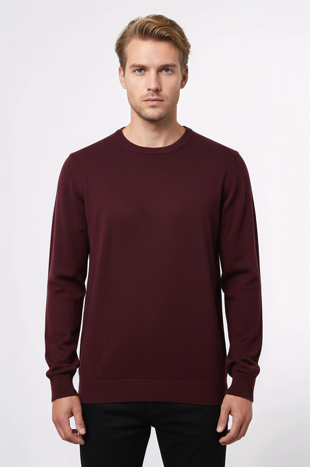 Maglione da uomo bordeaux a maniche lunghe girocollo tinta unita - Wessi