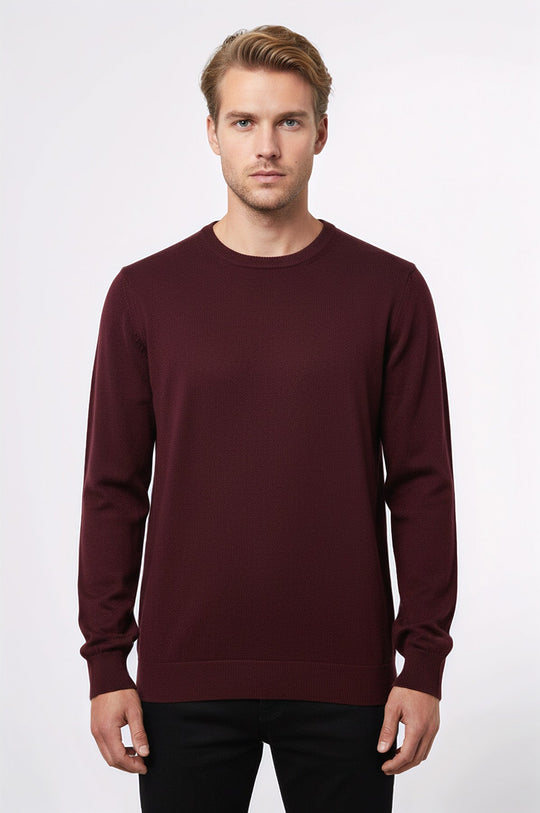 طاقم الرقبة عادي الأكمام الطويلة سترة الرجال بورجوندي - ويسي