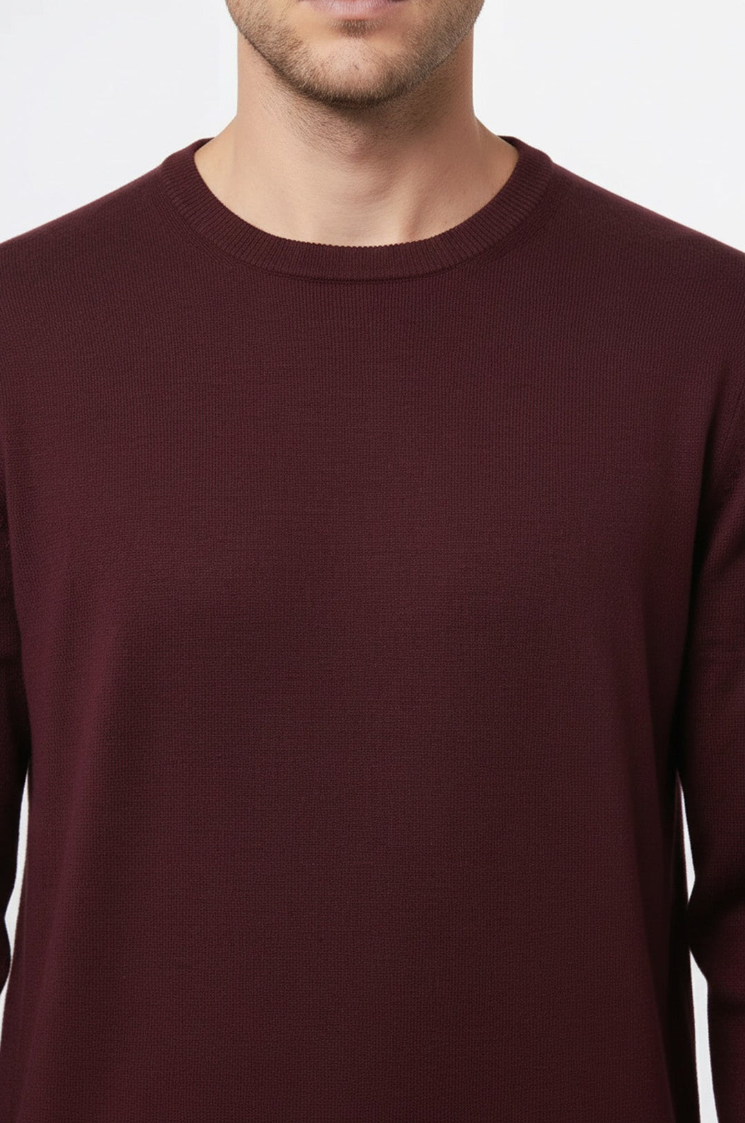 Maglione da uomo bordeaux a maniche lunghe girocollo tinta unita - Wessi