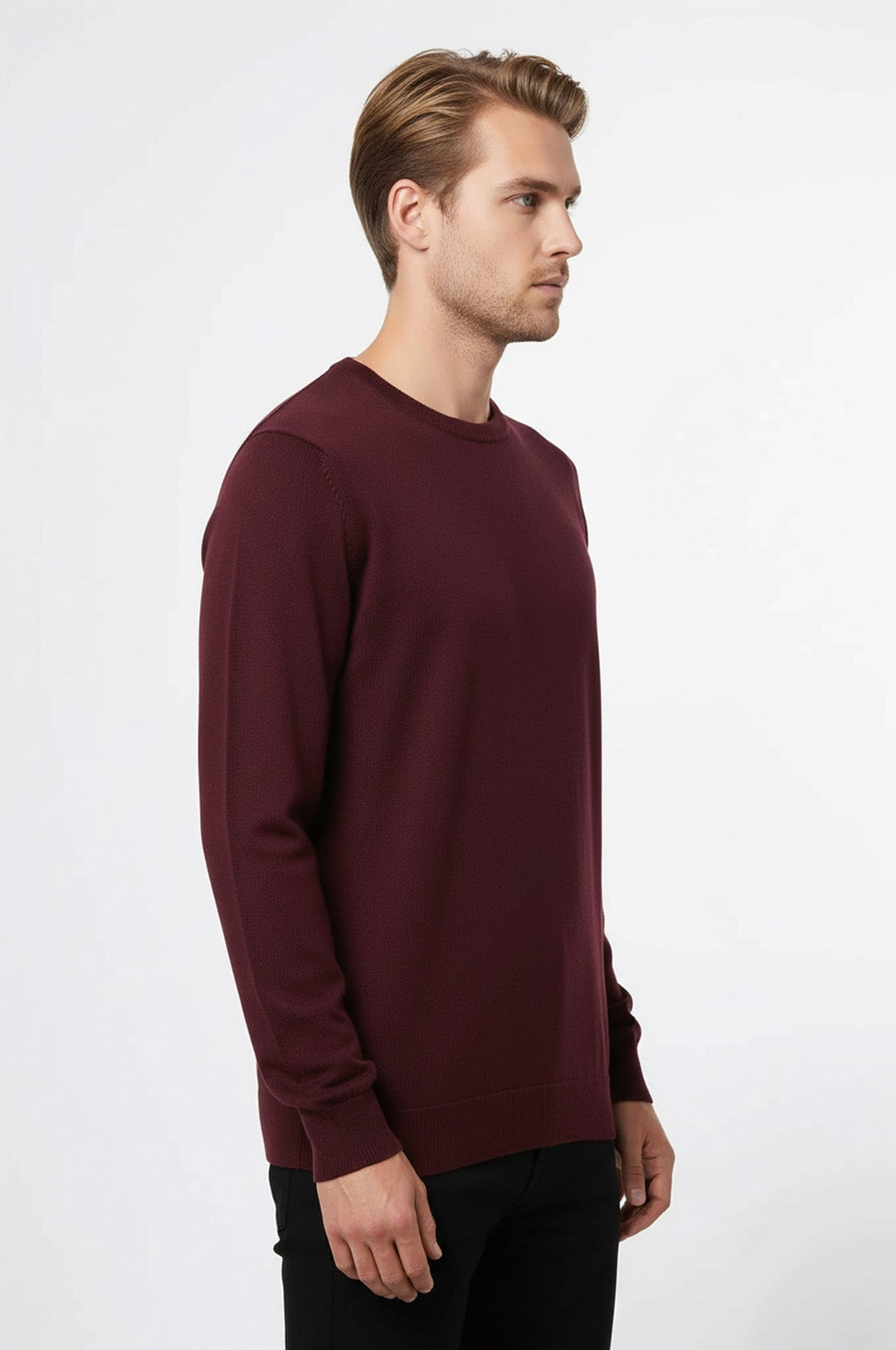 Maglione da uomo bordeaux a maniche lunghe girocollo tinta unita - Wessi