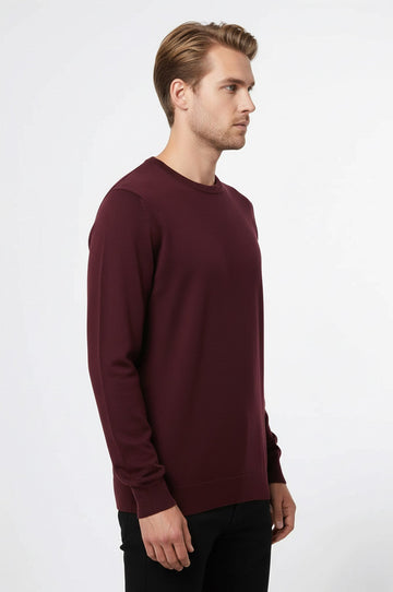 طاقم الرقبة عادي الأكمام الطويلة سترة الرجال بورجوندي - ويسي