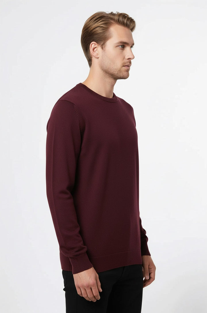 Maglione da uomo bordeaux a maniche lunghe girocollo tinta unita - Wessi