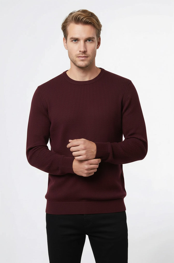 Maglione da uomo bordeaux a maniche lunghe girocollo tinta unita - Wessi