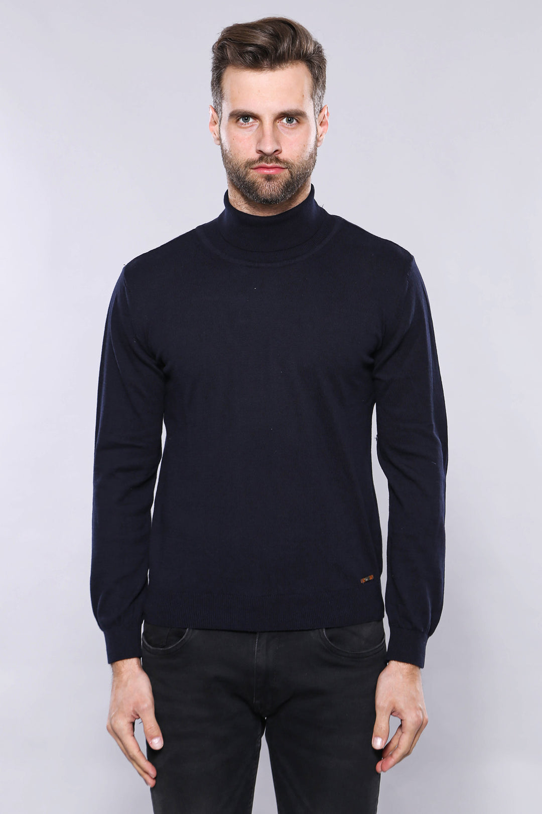 Maglione da uomo blu navy a collo alto | Wess