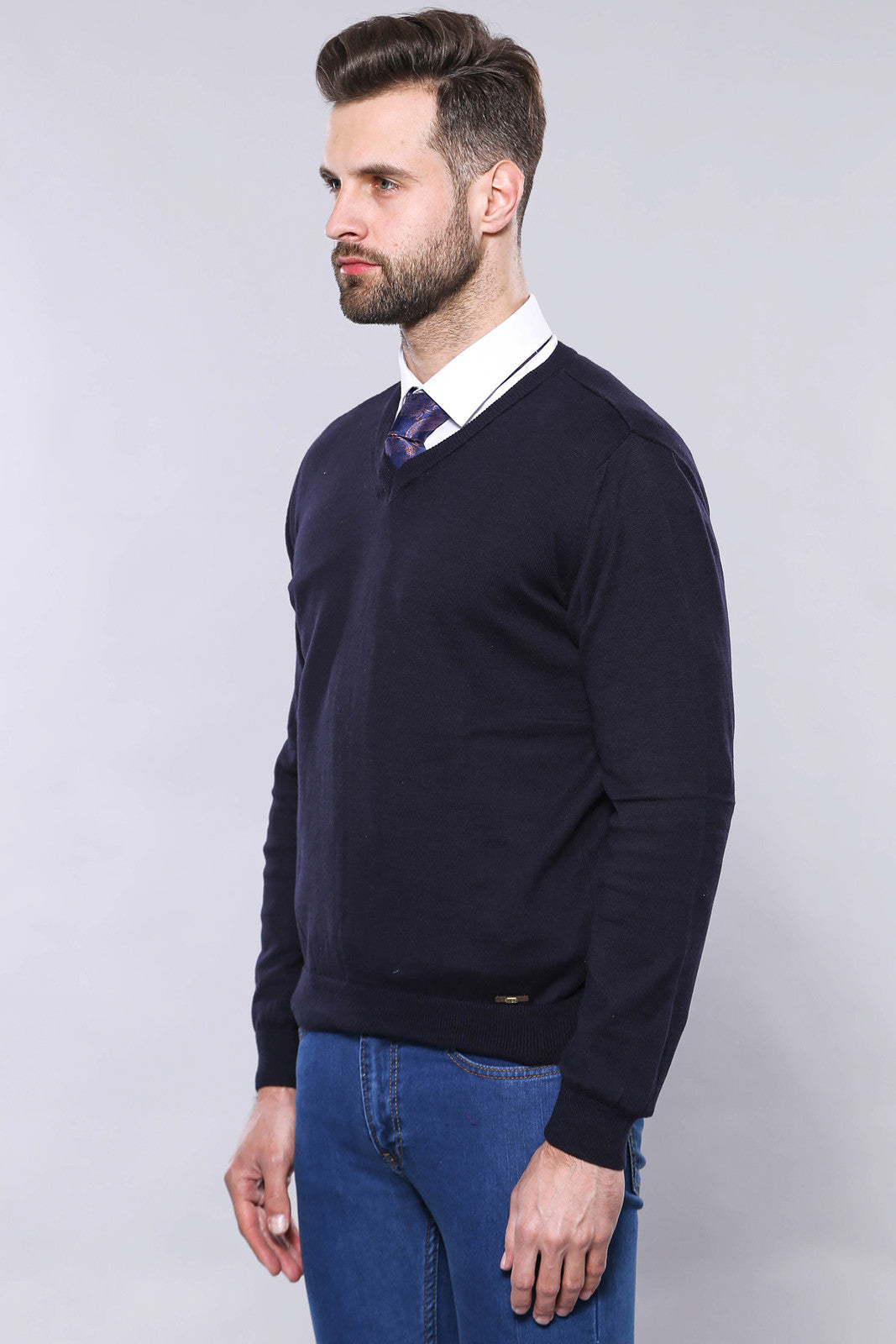 V Neck Navy Blue Sweater | Wessi