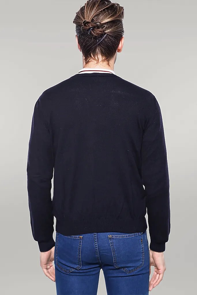 V Neck Navy Blue Sweater | Wessi