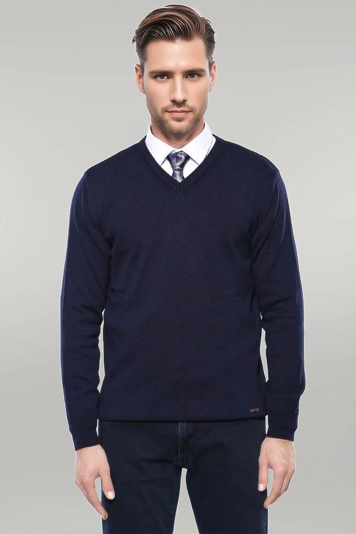 V Neck Dark Blue Knitwear | Wessi