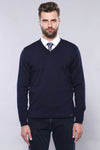 V Neck Dark Blue Knitwear | Wessi