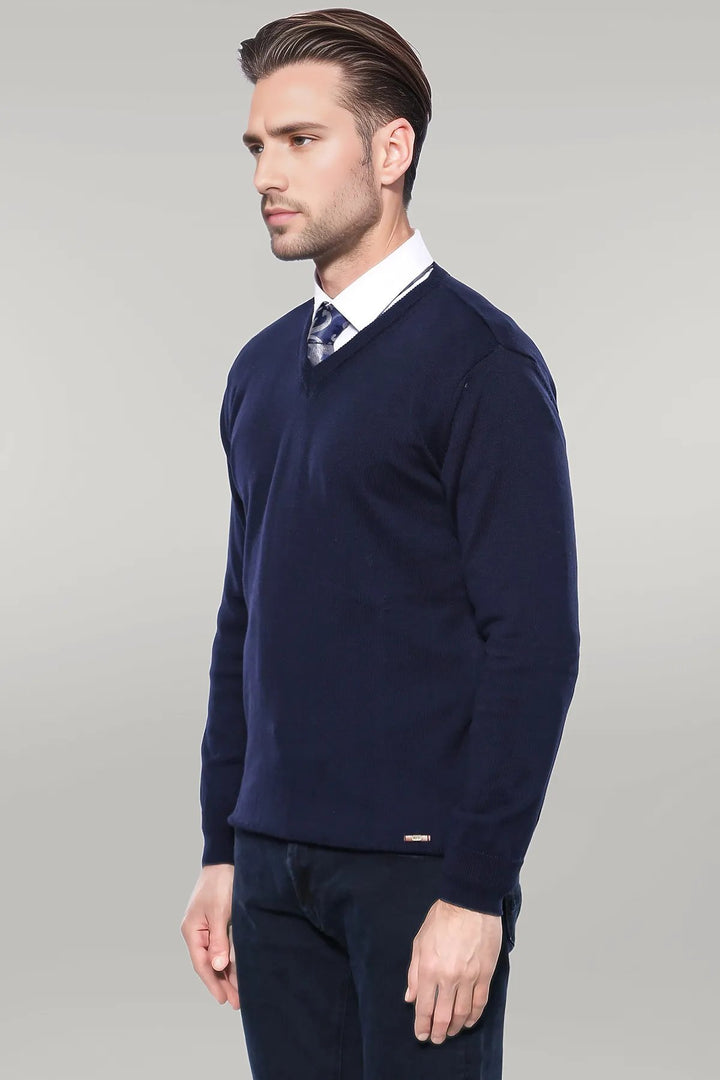 V Neck Dark Blue Knitwear | Wessi