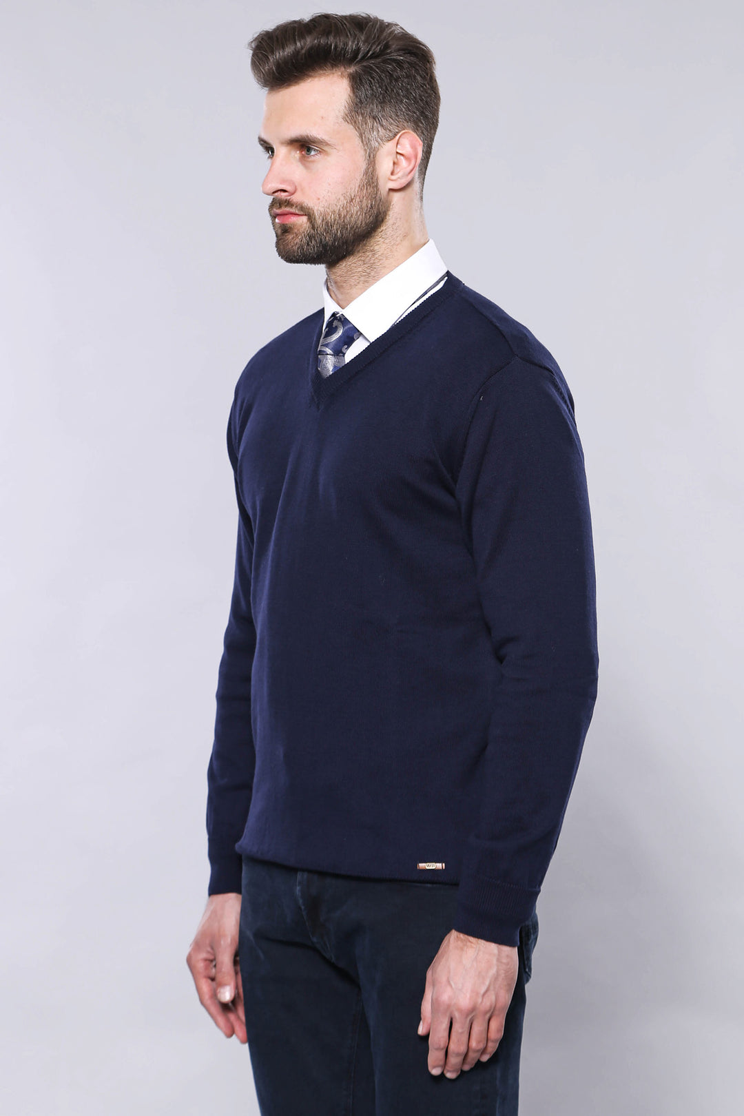 V Neck Dark Blue Knitwear | Wessi