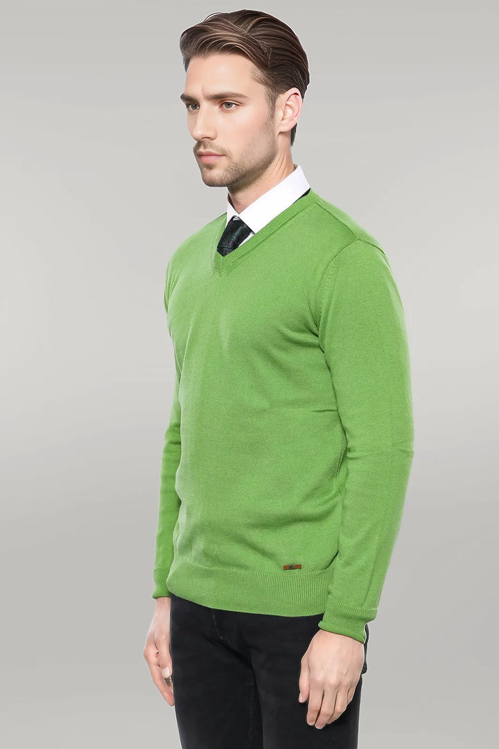 V Neck Dark Green Sweater | Wessi