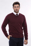 V Neck Burgundy Men's Knitwear - Wessi