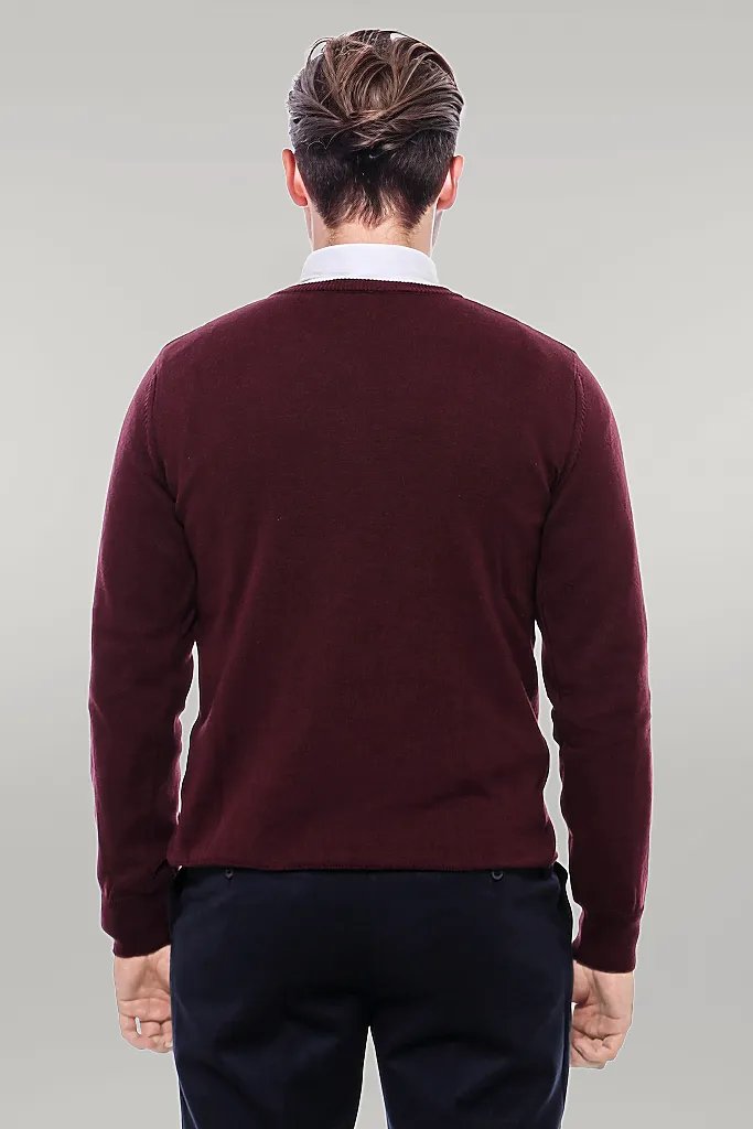 V Neck Burgundy Men's Knitwear - Wessi