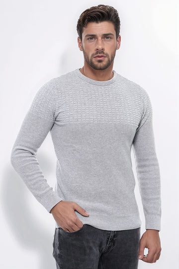 Maglieria da uomo grigio chiaro con motivo girocollo - Wessi