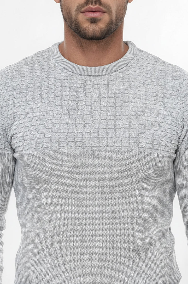 Circle Neck Patterned Light Grey Men Knitwear - Wessi