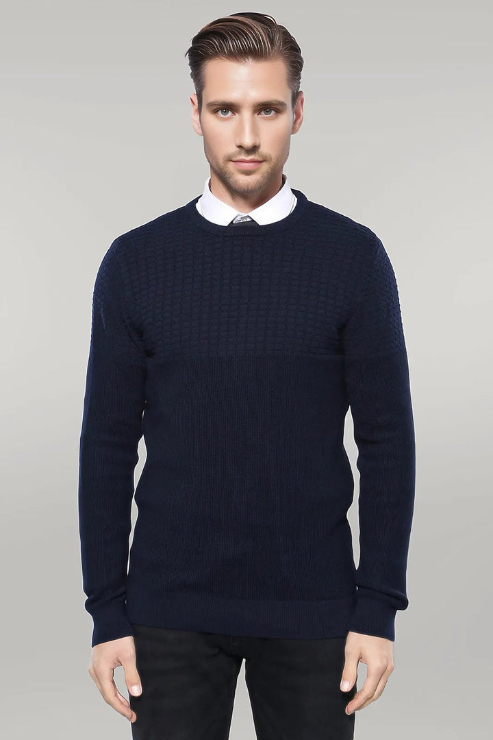 Circle Neck Navy Sweater - Wessi