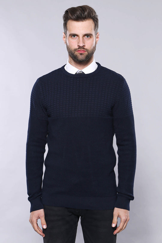 Maglione blu navy con scollo a cerchio - Wessi