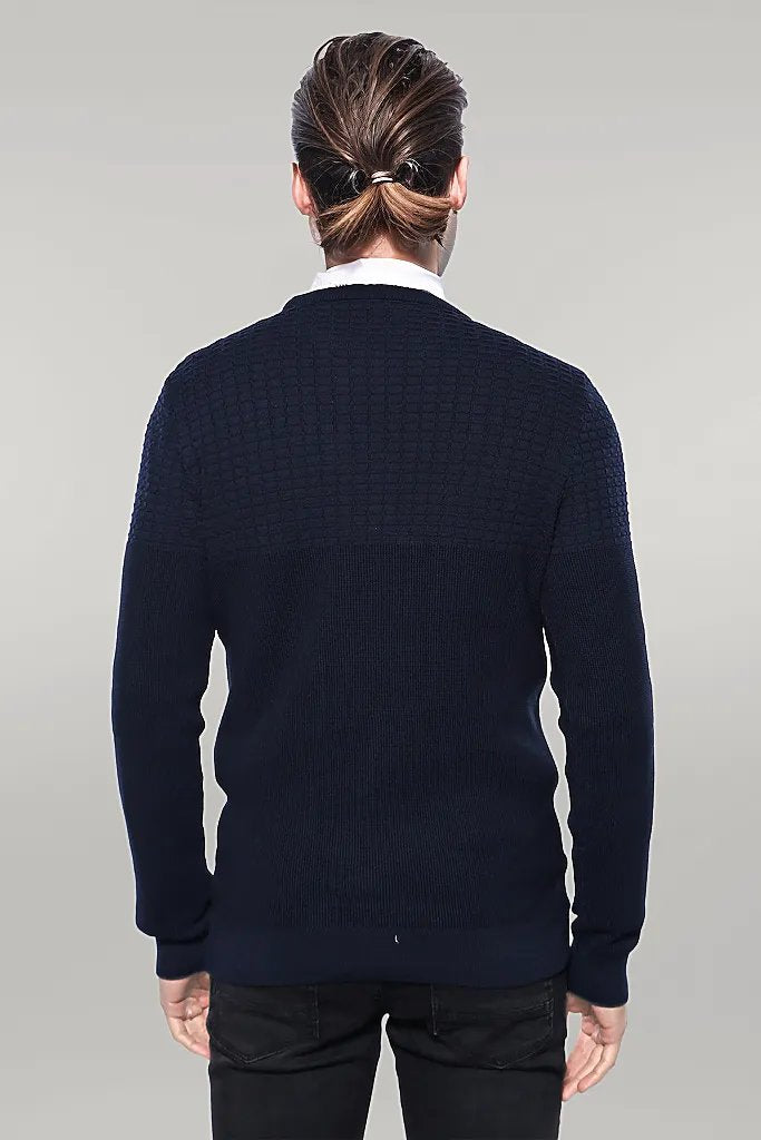 Circle Neck Navy Sweater - Wessi