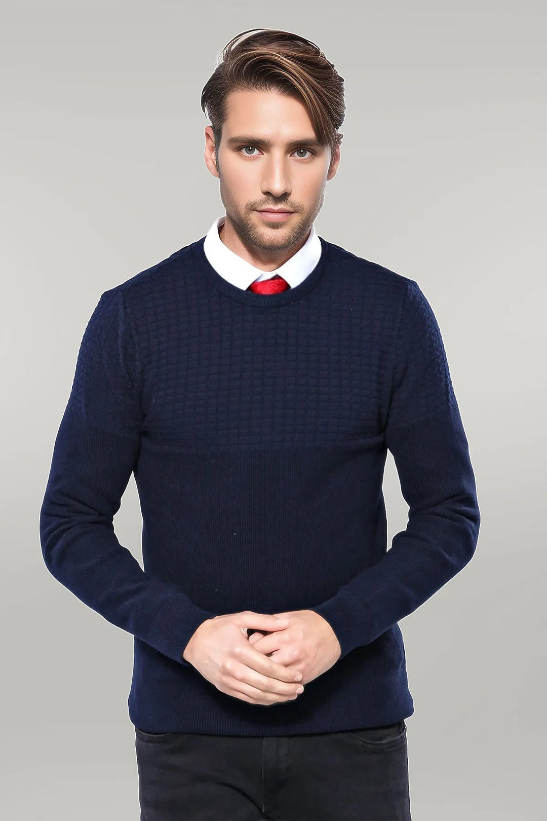 Circle Neck Navy Sweater - Wessi