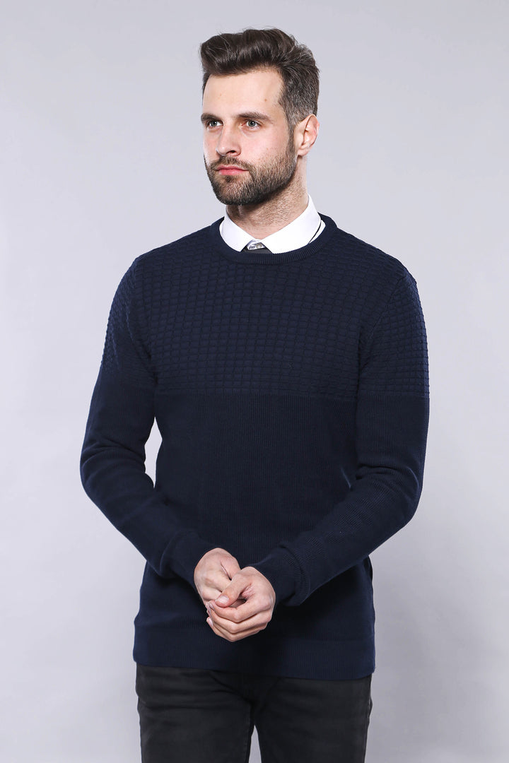 Circle Neck Navy Sweater - Wessi