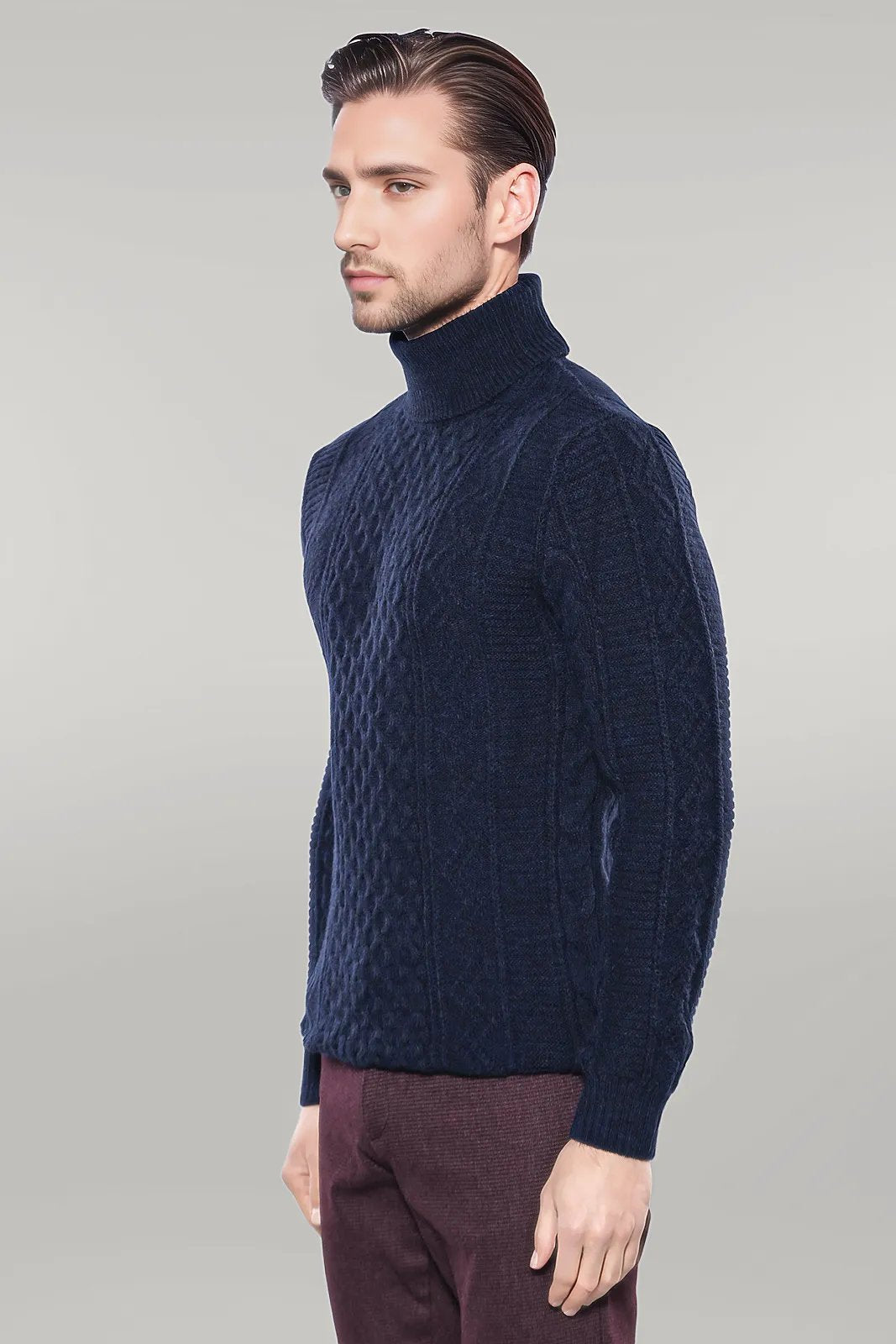 Patterned Turtleneck Navy Knitwear - Wessi