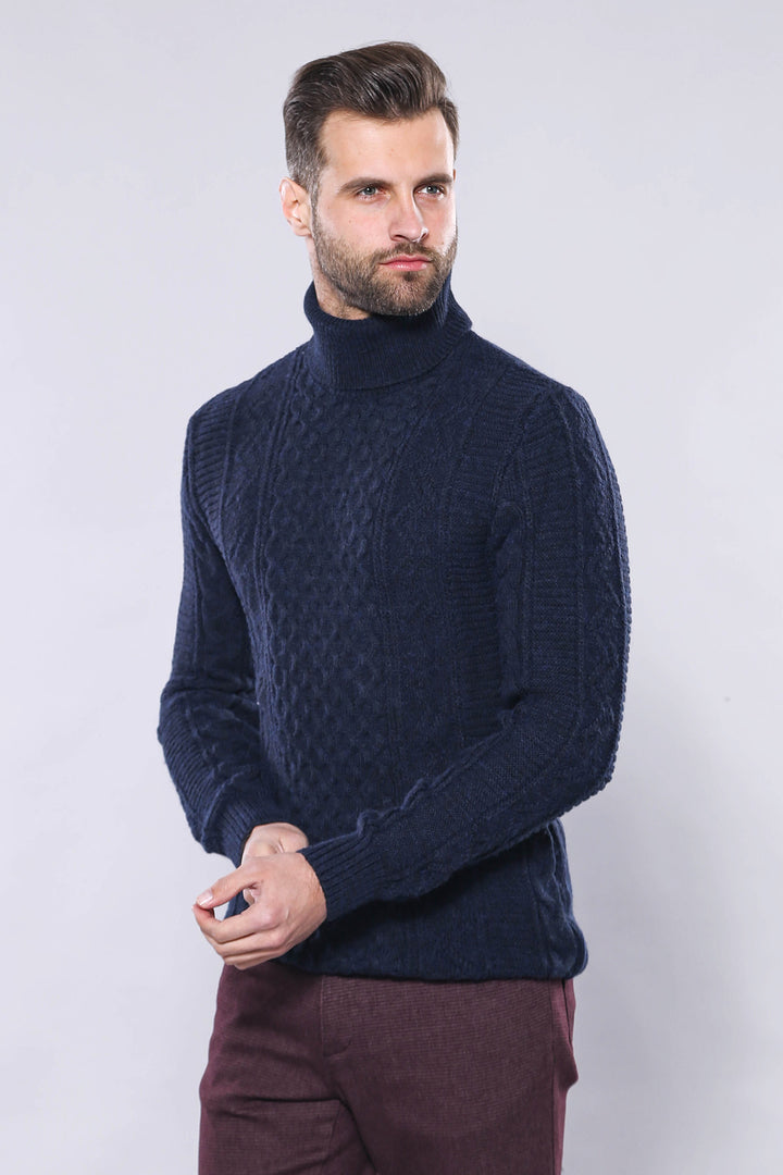 Maglieria dolcevita fantasia blu scuro - Wessi